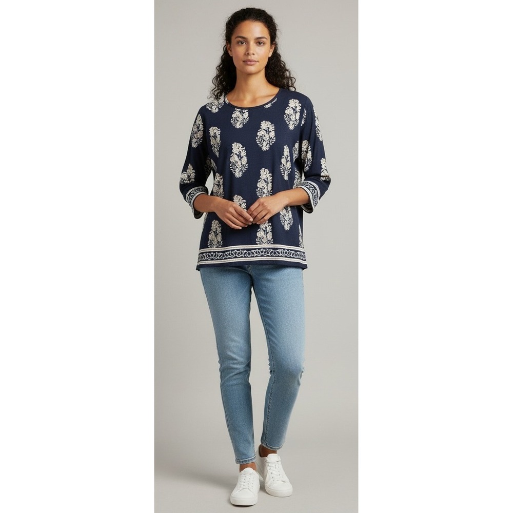 Emery Rose 3/4 Sleeve Top Women's 2XL Navy Viscose Tunic Blouse Top Pullover